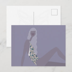 Carte Postale Illustration de mode Chic Femme Violet Art Moderne