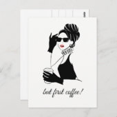 Carte Postale Illustration de mode femme avec café (Devant / Derrière)