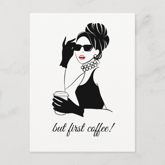 Carte Postale Illustration de mode femme avec café (Devant)