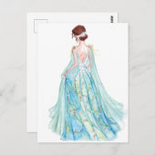 Carte Postale Illustration de mode princesse bleu aquarelle (Devant / Derrière)