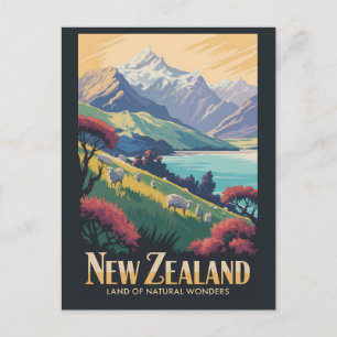 Carte Postale Illustration de mouton de Nouvelle-Zélande Art de