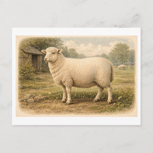 Carte Postale Illustration de mouton de style vintage