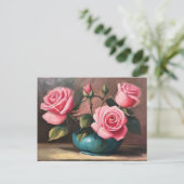 Carte Postale Illustration de nature morte avec des roses roses (Debout devant)