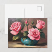 Carte Postale Illustration de nature morte avec des roses roses (Devant / Derrière)
