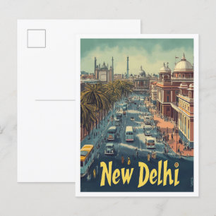 Carte Postale Illustration de New Delhi India Art Vintage voyage