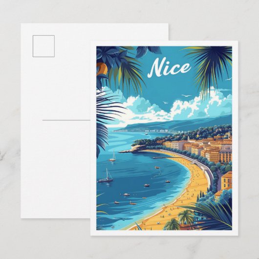 Carte Postale Illustration de Nice France Art Vintage (Devant / Derrière)