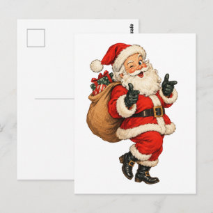 Carte Postale Illustration de Noël vintage de Père Noël drôle
