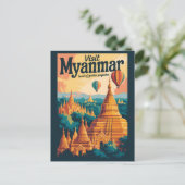 Carte Postale Illustration de pagodes du Myanmar Art de voyage v (Debout devant)