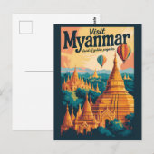 Carte Postale Illustration de pagodes du Myanmar Art de voyage v (Devant / Derrière)