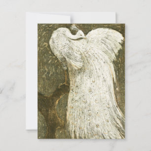 Carte Postale Illustration de paon blanc vintage