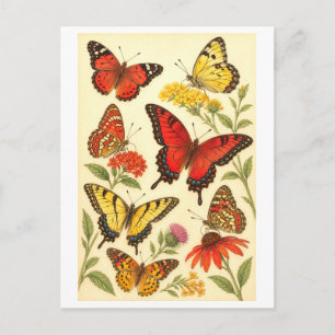 Carte Postale Illustration de papillon rouge et jaune de style v