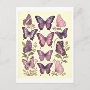 Carte Postale Illustration de papillon violet de style vintage