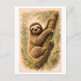 Carte Postale Illustration de paresseux de style vintage