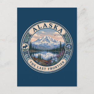 Carte Postale Illustration de paysage d'Alaska Badge d'art de vo