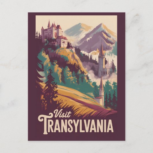 Carte Postale Illustration de paysage de Transylvanie Art de voy (Devant)