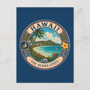 Carte Postale Illustration de paysage d'Hawaï Badge d'art de voy