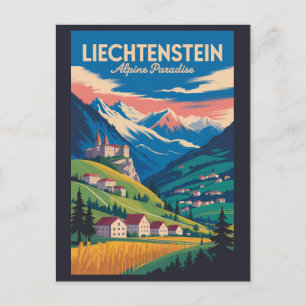 Carte Postale Illustration de paysage du Liechtenstein Art de vo