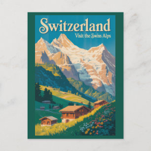 Carte Postale Illustration de paysage suisse Art de voyage