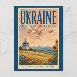 Carte Postale Illustration de paysage ukrainien de voyage
