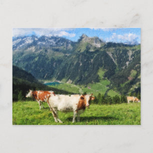 Carte Postale Illustration de peinture à l'huile des Alpes autri