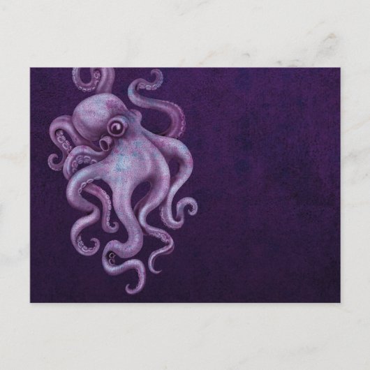 Carte Postale Illustration de pieuvre Vintage usée - violet (Devant)