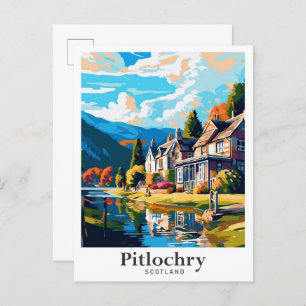 Carte Postale Illustration de Pitlochry Scotland Art Vintage voy