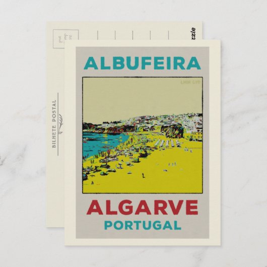Carte Postale Illustration de plage Albufeira Algarve (Devant / Derrière)