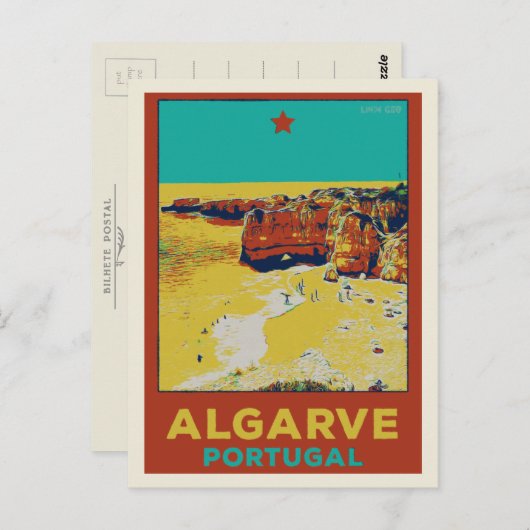 Carte Postale Illustration de plage Algarve Portugal (Devant / Derrière)