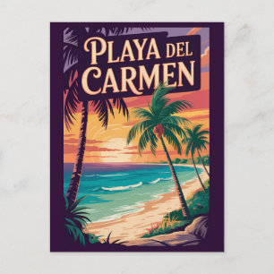 Carte Postale Illustration de Playa del Carmen Art de voyage vin