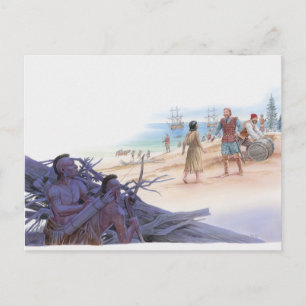 Carte Postale Illustration de Pocahontas parlant avec le capitai