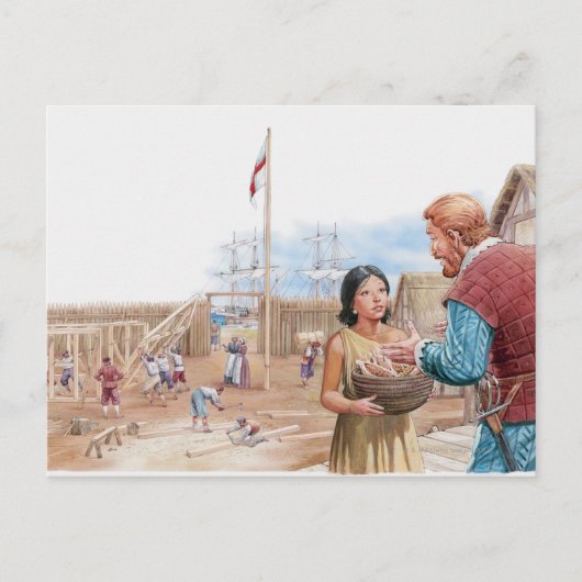 Carte Postale Illustration de Pocahontas visitant le capitaine J (Devant)