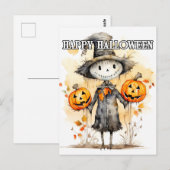 Carte Postale Illustration de poupée d'Halloween super mignonne (Devant / Derrière)
