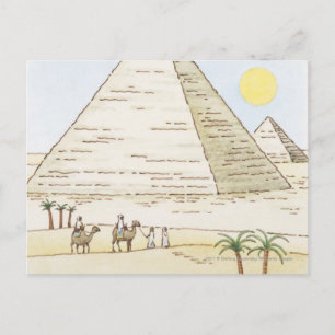 Carte Postale Illustration de pyramides et d'hommes à chameaux