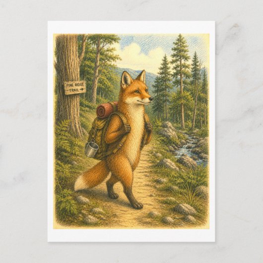 Carte Postale Illustration de renard randonnant (Devant)