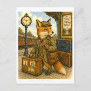 Carte Postale Illustration de renard voyageur