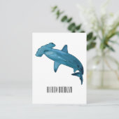 Carte Postale Illustration de requin marteau de dessin animé (Debout devant)