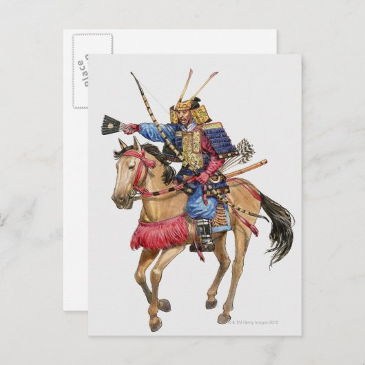 Carte Postale Illustration de Samurai à cheval (Devant / Derrière)