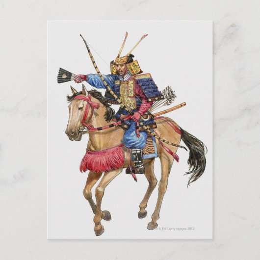 Carte Postale Illustration de Samurai à cheval (Devant)