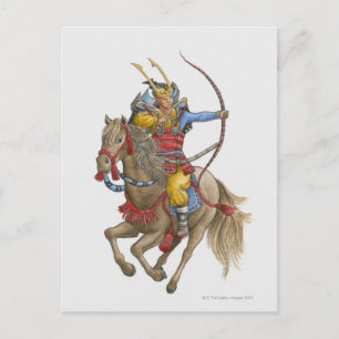 Carte Postale Illustration de Samurai sur l'arc à cheval