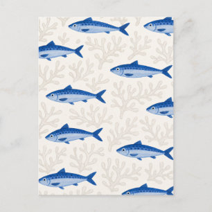 Carte Postale Illustration de sardine bleue à motif de poisson c