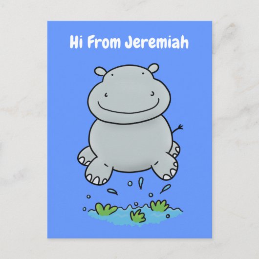 Carte Postale Illustration de saut en hippo mignon (Devant)
