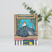Carte Postale Illustration de Sleeping Tabby Cat et Butterfly (Debout devant)