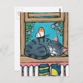 Carte Postale Illustration de Sleeping Tabby Cat et Butterfly (Devant / Derrière)