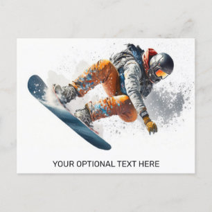 Carte Postale Illustration de snowboardeur texte personnalisé