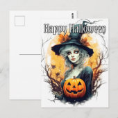 Carte Postale Illustration de sorcière de Salem - Halloween heur (Devant / Derrière)