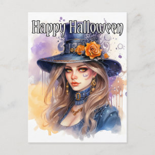 Carte Postale Illustration de sorcière majestueuse Joyeux Hallow