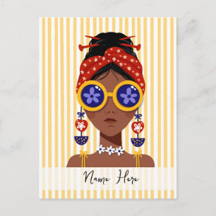 Carte Postale Illustration de tête de femme colorée sur affiche 