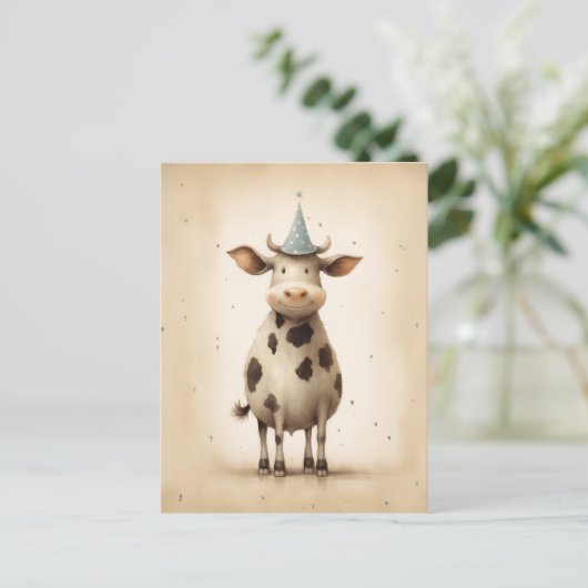 Carte Postale Illustration de vache heureuse (Debout devant)