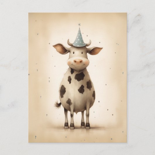 Carte Postale Illustration de vache heureuse (Devant)
