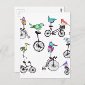 Carte Postale Illustration de vélo d'oiseau (Devant / Derrière)